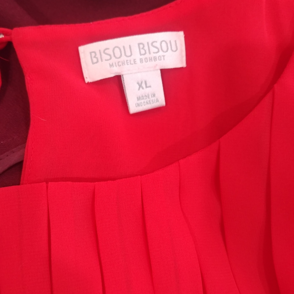 Bisou bright red tank blouse scoop neck with peplum size XL - Picture 4 of 7